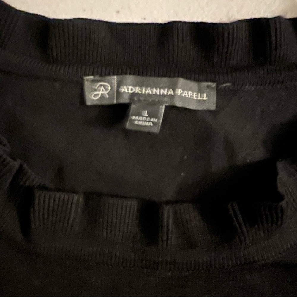 Adrianna Papell Classic Black Crew Neck Sweater with Sequined Sleeves